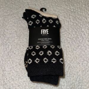 Frye Women’s Everyday Boot Socks Super Soft Fuzzy Black Cream 2 Pairs NWT